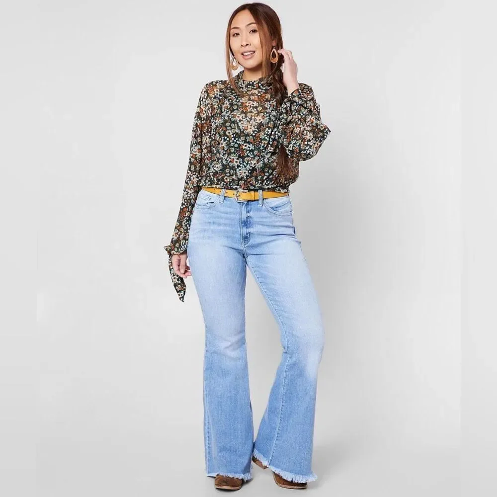 Free People All Dolled Up Mesh Floral Sheer Cropped Front Insert Lining Blouse M